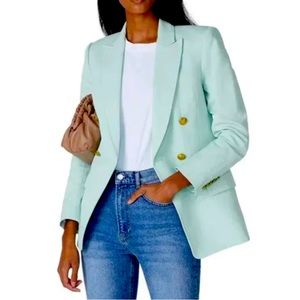 A.L.C. Sedgwick Mint Blazer Jacket Green Cotton Linen Double Breasted